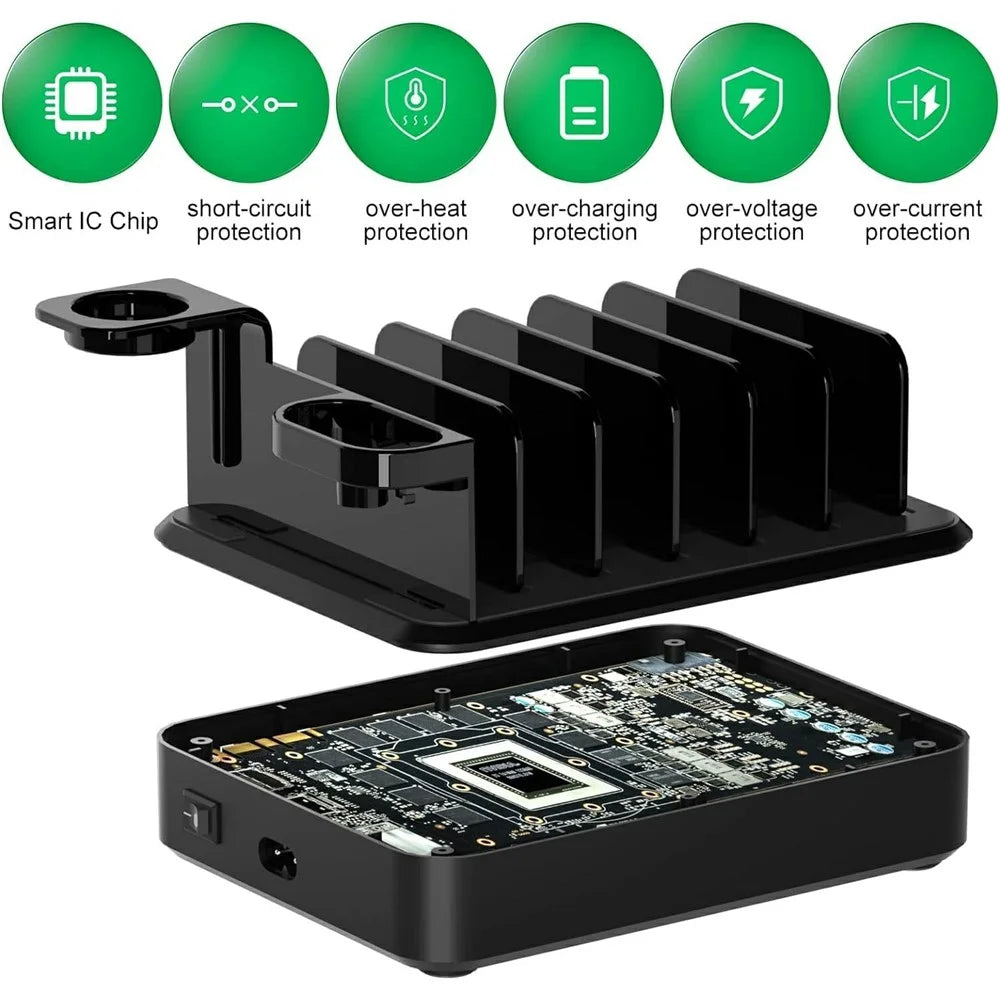 018-3PD-2 6 Ports USB Charging Station 110W PD QC 3.0 Smart Charging Dock for iPhone  /  iPad  /  iWatch  /  AirPods - Black / EU Plug - 5