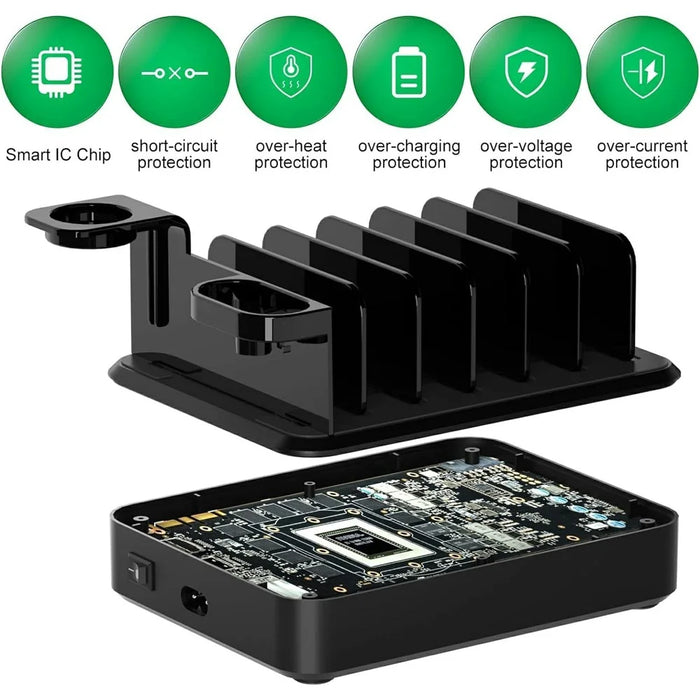018-3PD-2 6 Ports USB Charging Station 110W PD QC 3.0 Smart Charging Dock for iPhone  /  iPad  /  iWatch  /  AirPods - Black / EU Plug - 5