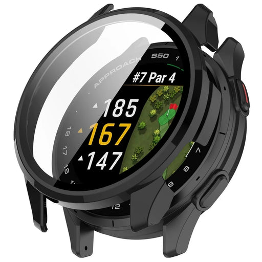 WANLONFENG For Garmin Approach S50 Watch Case  PC Frame Cover with Tempered Glass Screen Protector - Black - 1