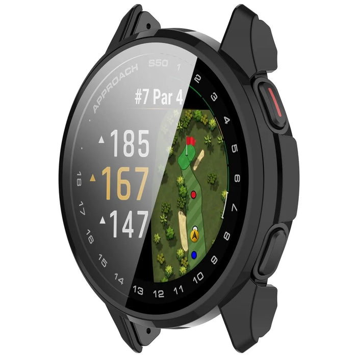 WANLONFENG For Garmin Approach S50 Watch Case  PC Frame Cover with Tempered Glass Screen Protector - Black - 2