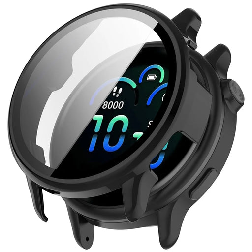 WANLONFENG For Garmin Vivoactive 6 Watch Case  PC Frame Cover with Tempered Glass Screen Protector - Black - 1