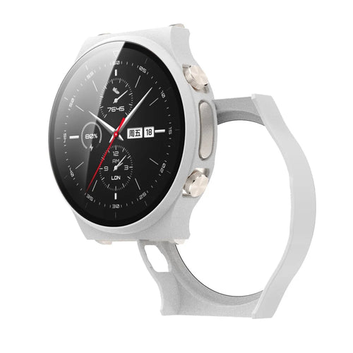 Matte PC Frame Cover with Tempered Glass Screen Protector for Huawei Watch GT 2 Pro ECG Smartwatch - White - 1
