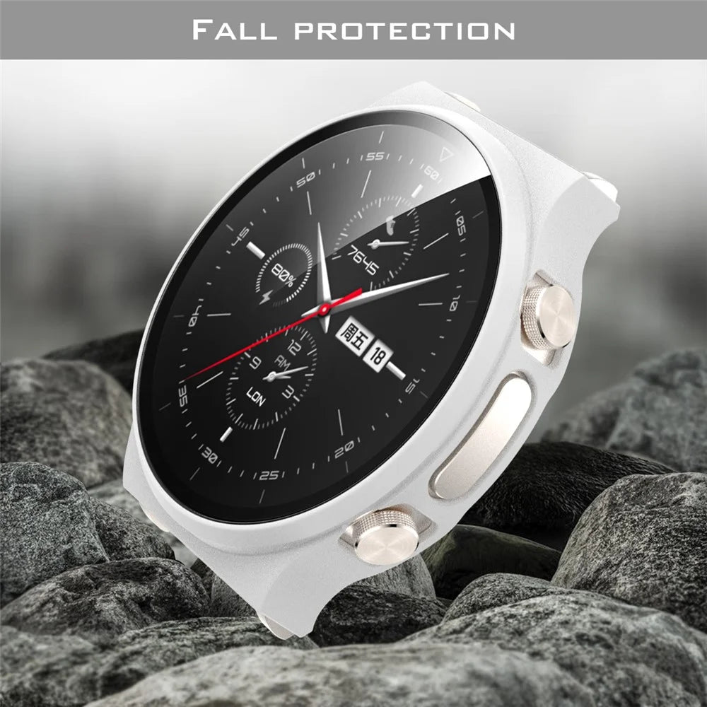 Matte PC Frame Cover with Tempered Glass Screen Protector for Huawei Watch GT 2 Pro ECG Smartwatch - White - 3