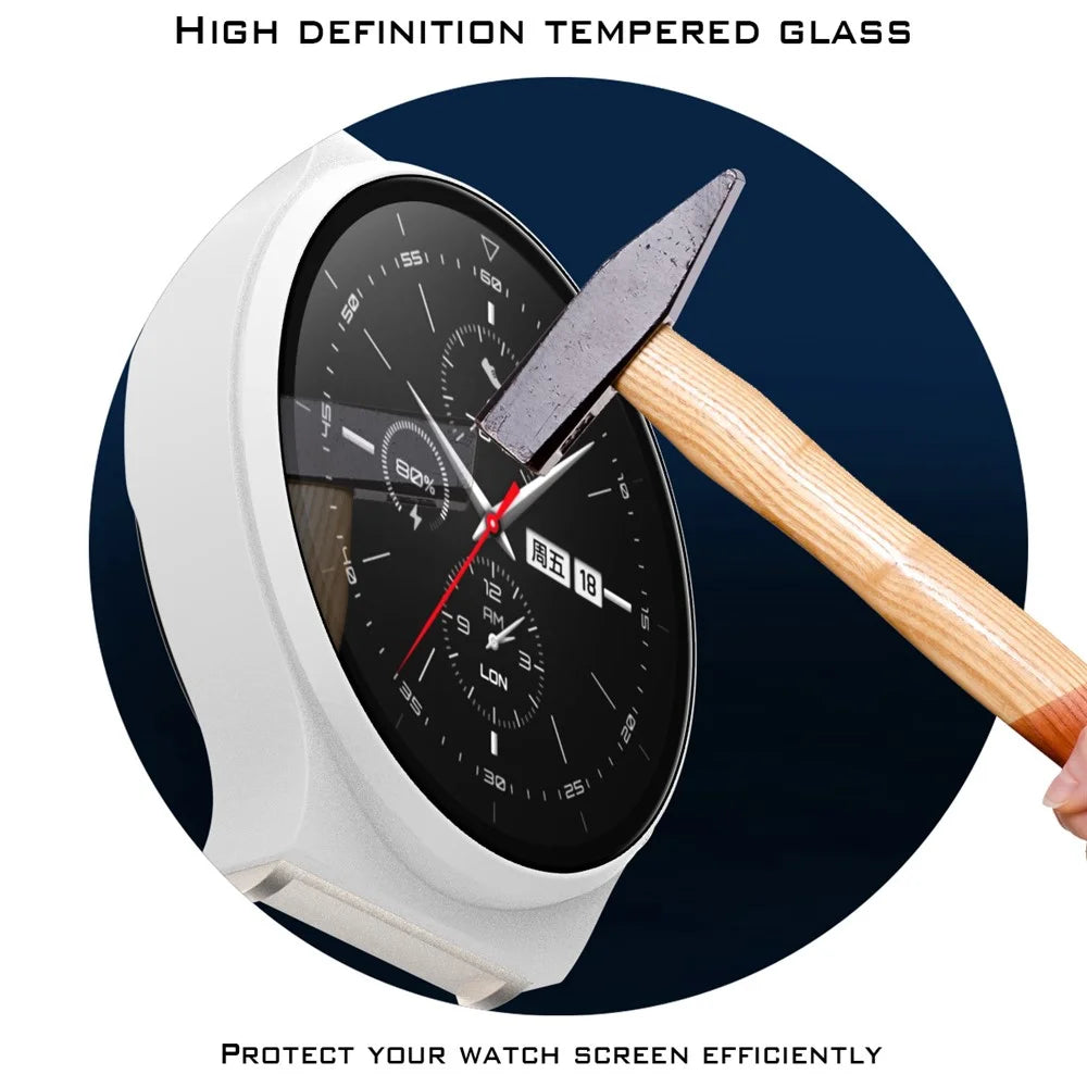 Matte PC Frame Cover with Tempered Glass Screen Protector for Huawei Watch GT 2 Pro ECG Smartwatch - White - 4