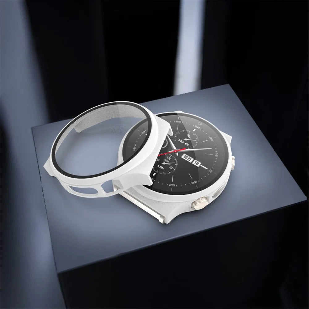 Matte PC Frame Cover with Tempered Glass Screen Protector for Huawei Watch GT 2 Pro ECG Smartwatch - White - 6