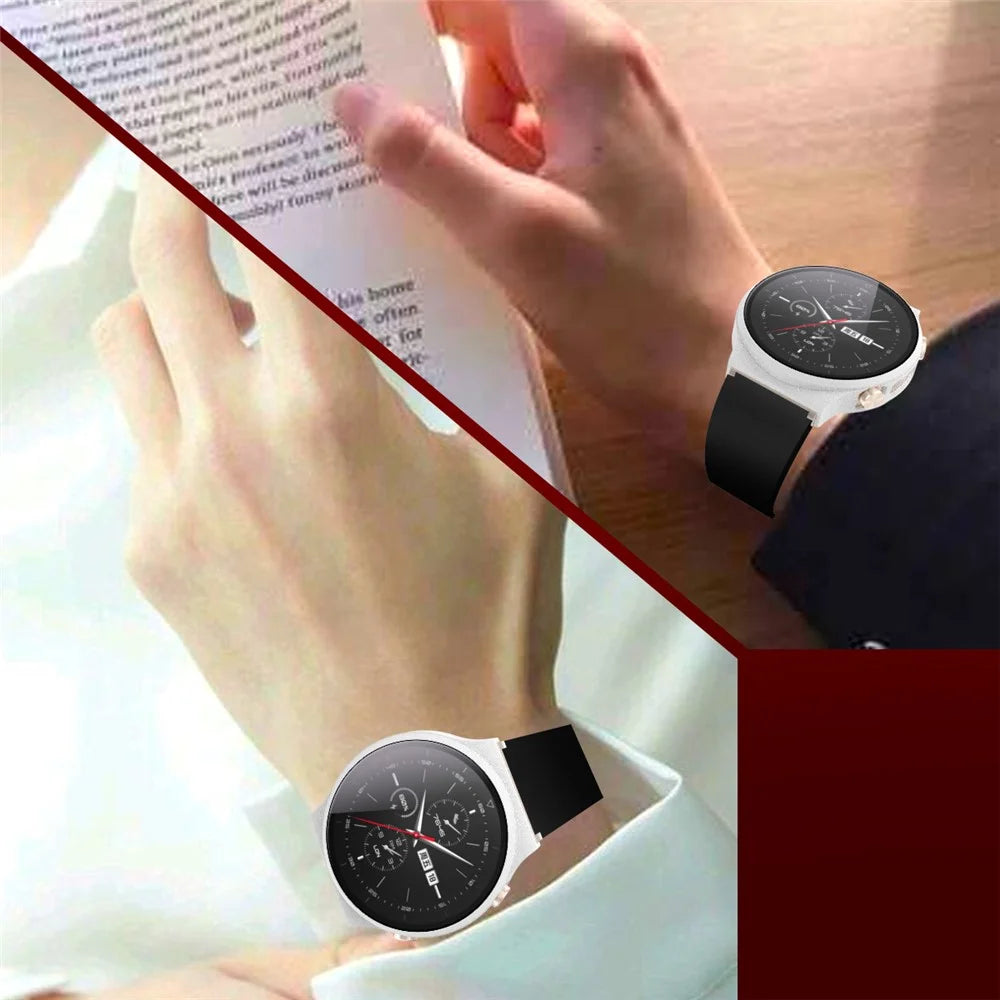 Matte PC Frame Cover with Tempered Glass Screen Protector for Huawei Watch GT 2 Pro ECG Smartwatch - White - 7