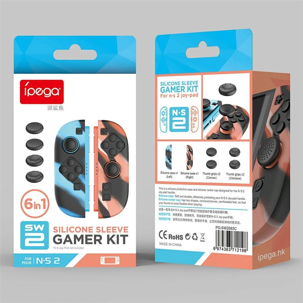 IPEGA PG-SW2083 1 Pair For Nintendo Switch 2 Joy-Pad Controller  Silicone Case with 4Pcs Joystick Caps - Black Blue  /  Black Red - 4