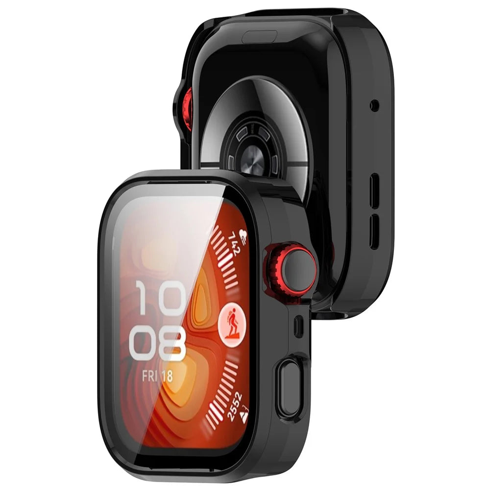 For Huawei Watch Fit 4 Pro Watch Case PC Frame Cover with Tempered Glass Screen Film - Black - 3