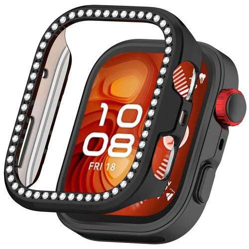 For Huawei Watch Fit 4 Watch Case Rhinestone Decor Hollow Design Electroplating PC Watch Cover - Black - 1
