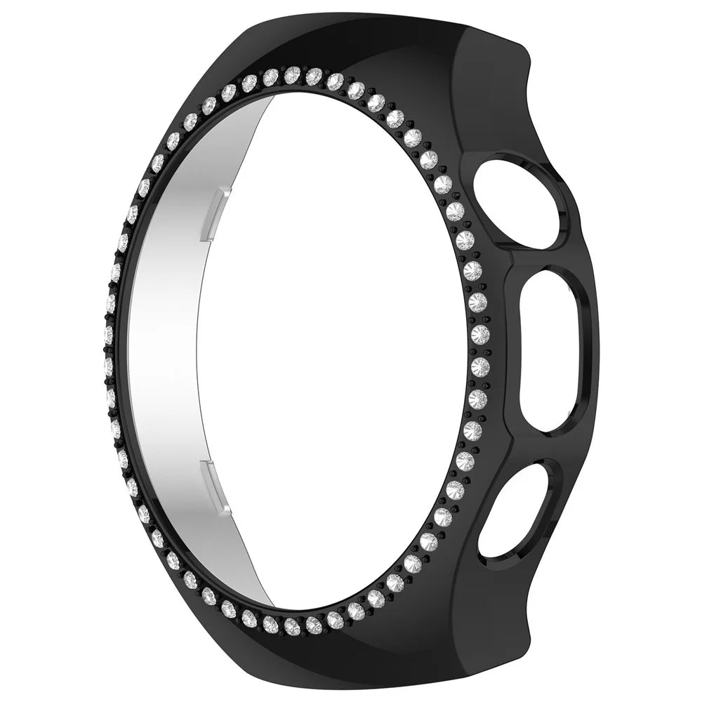 For Huawei Watch 5 42mm Watch Case Rhinestone Decor Hollow Electroplating PC Watch Cover - Black - 4