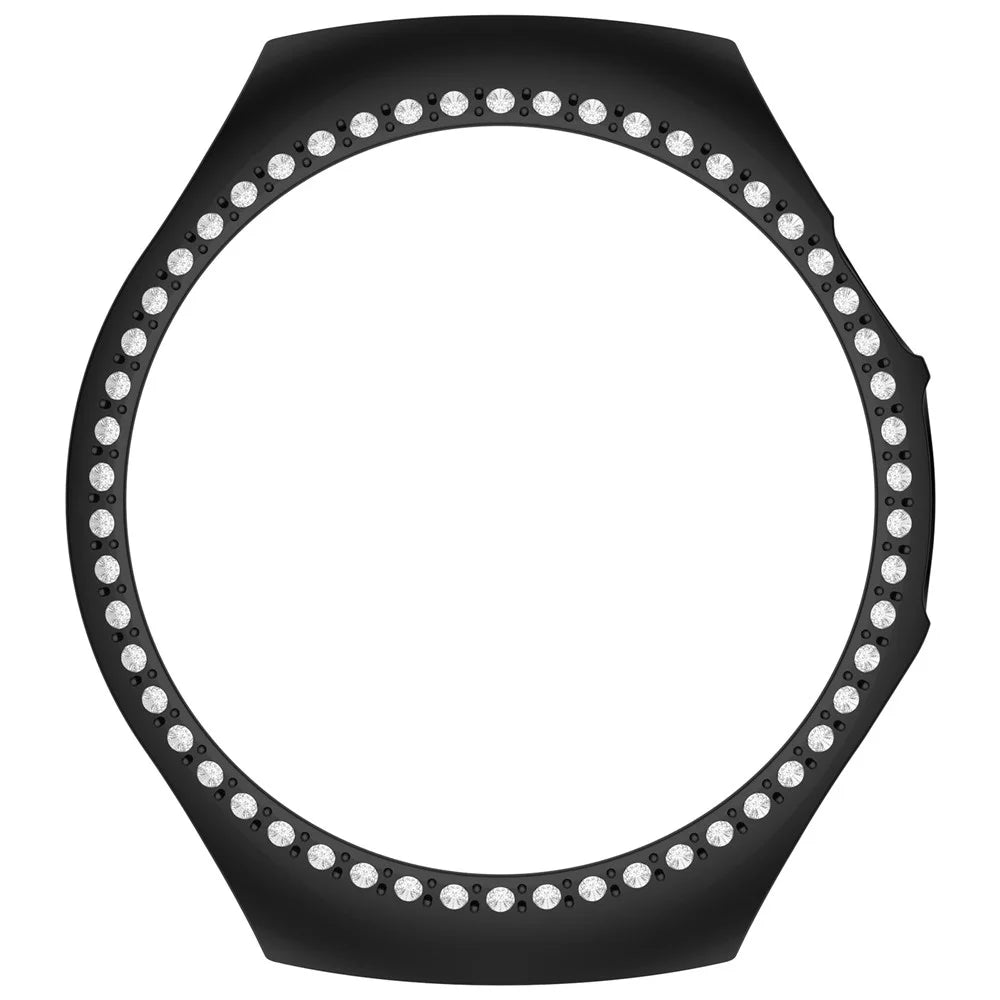 For Huawei Watch 5 42mm Watch Case Rhinestone Decor Hollow Electroplating PC Watch Cover - Black - 6