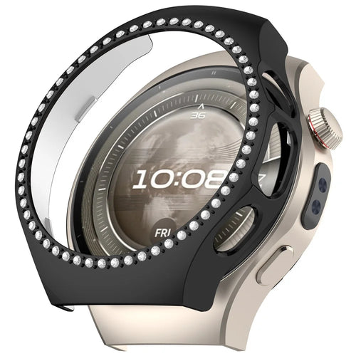 For Huawei Watch 5 46mm Watch Case Rhinestone Decor Hollow Electroplating PC Watch Cover - Black - 1
