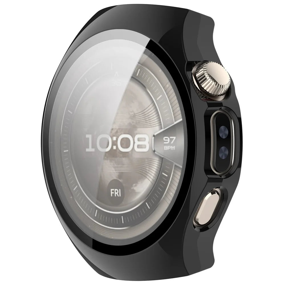 For Huawei Watch 5 46mm Watch Case PC Frame Cover with Tempered Glass Screen Film - Black - 2