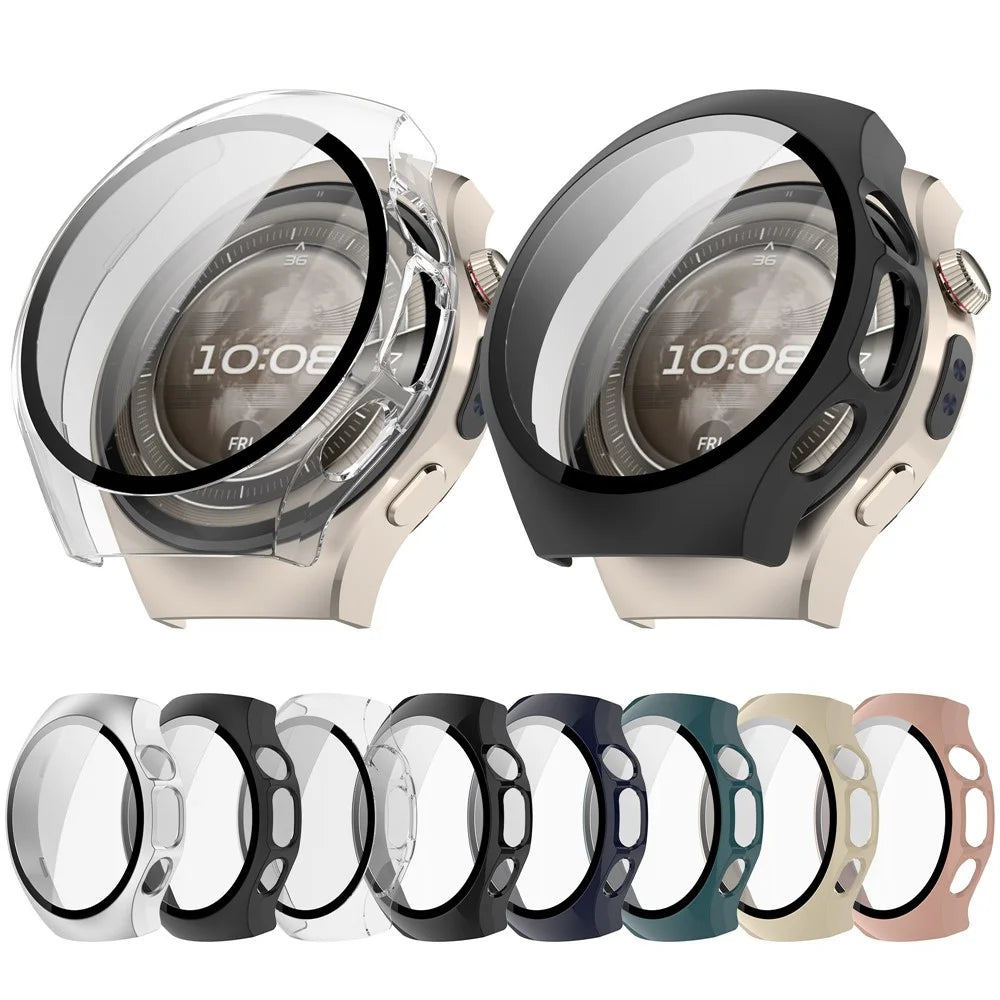 For Huawei Watch 5 46mm Watch Case PC Frame Cover with Tempered Glass Screen Film - Black - 7