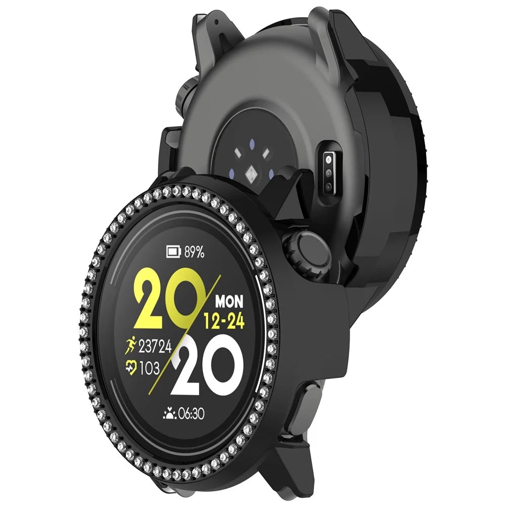 For Coros Pace 2 Watch Case Rhinestone Decor Hollow Electroplating PC Watch Cover - Black - 3