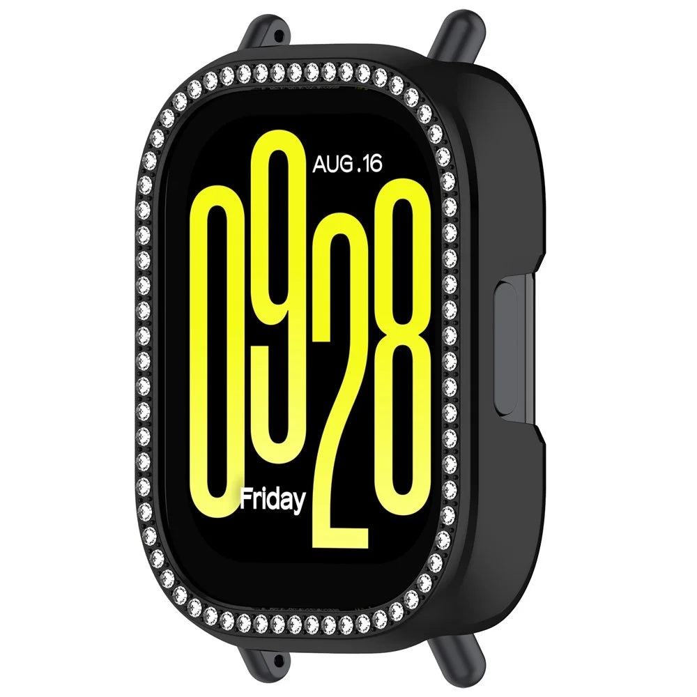 For Xiaomi Redmi Watch 5 Active Watch Case Rhinestone Decor Hollow Electroplating PC Watch Cover - Black - 2