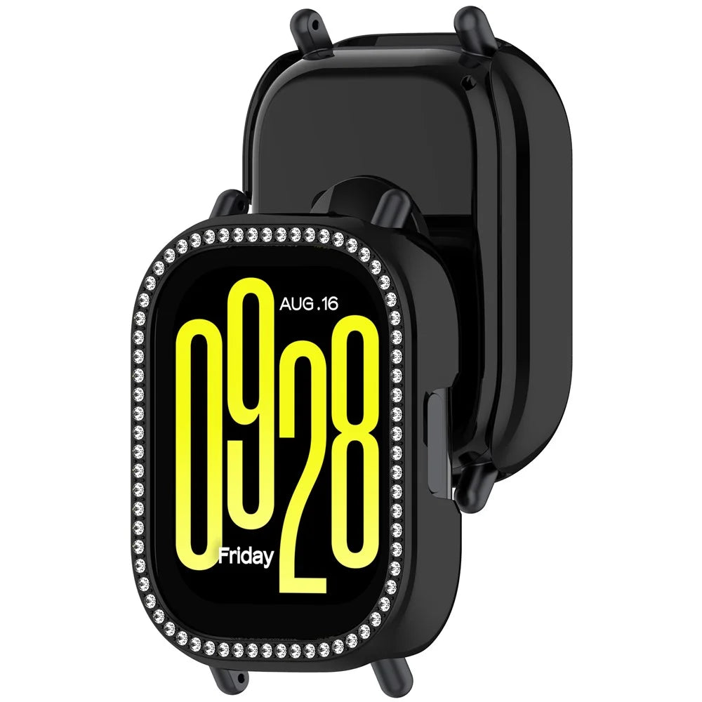 For Xiaomi Redmi Watch 5 Active Watch Case Rhinestone Decor Hollow Electroplating PC Watch Cover - Black - 3