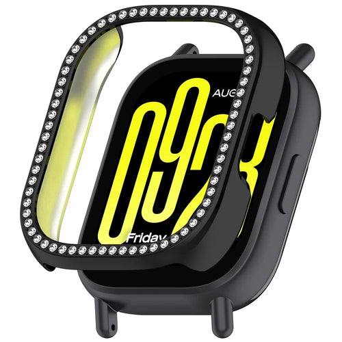 For Xiaomi Redmi Watch 5 Lite Watch Case Rhinestone Decor Hollow Electroplating PC Watch Cover - Black - 1