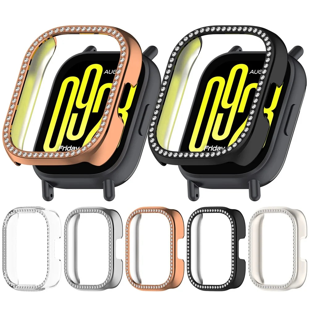 For Xiaomi Redmi Watch 5 Lite Watch Case Rhinestone Decor Hollow Electroplating PC Watch Cover - Black - 7