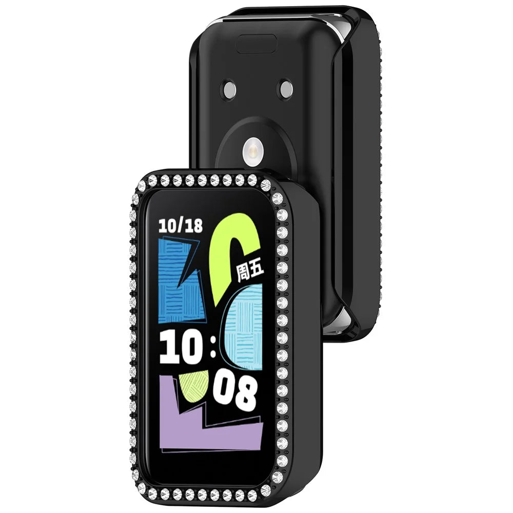 For Honor Band 10 Watch Case Rhinestone Decor Hollow Electroplating PC Watch Cover - Black - 3