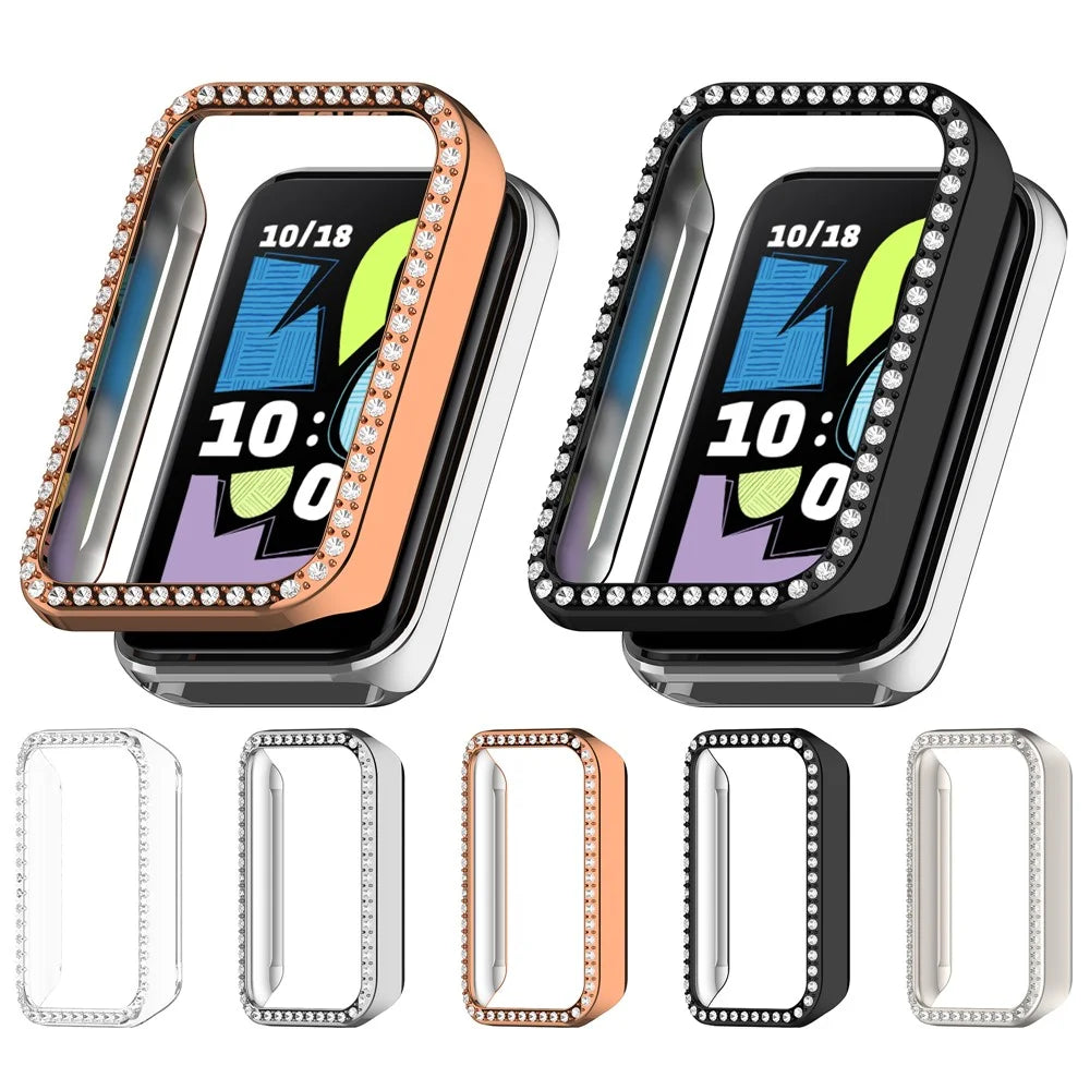 For Honor Band 10 Watch Case Rhinestone Decor Hollow Electroplating PC Watch Cover - Black - 7