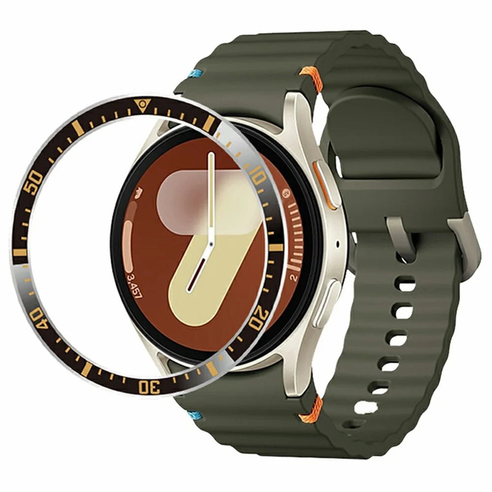 For Samsung Galaxy Watch 7 6 5 4 40mm Bezel Ring Anti Scratch Aluminum Alloy Adhesive Cover - Black / Gold Characters - 2