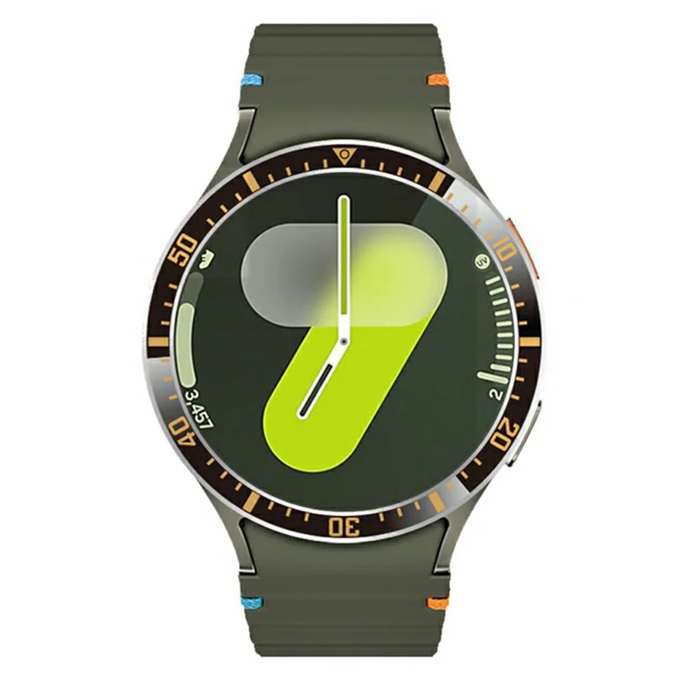 For Samsung Galaxy Watch 7 6 5 4 44mm Bezel Ring Anti Scratch Aluminum Alloy Adhesive Cover - Black / Gold Characters - 3