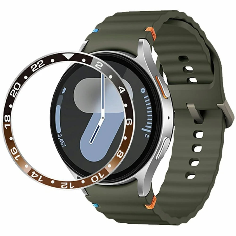 For Samsung Galaxy Watch 7 6 5 4 44mm Bezel Ring Aluminum Alloy Dual Color Protective Cover - Black + Tan - 2