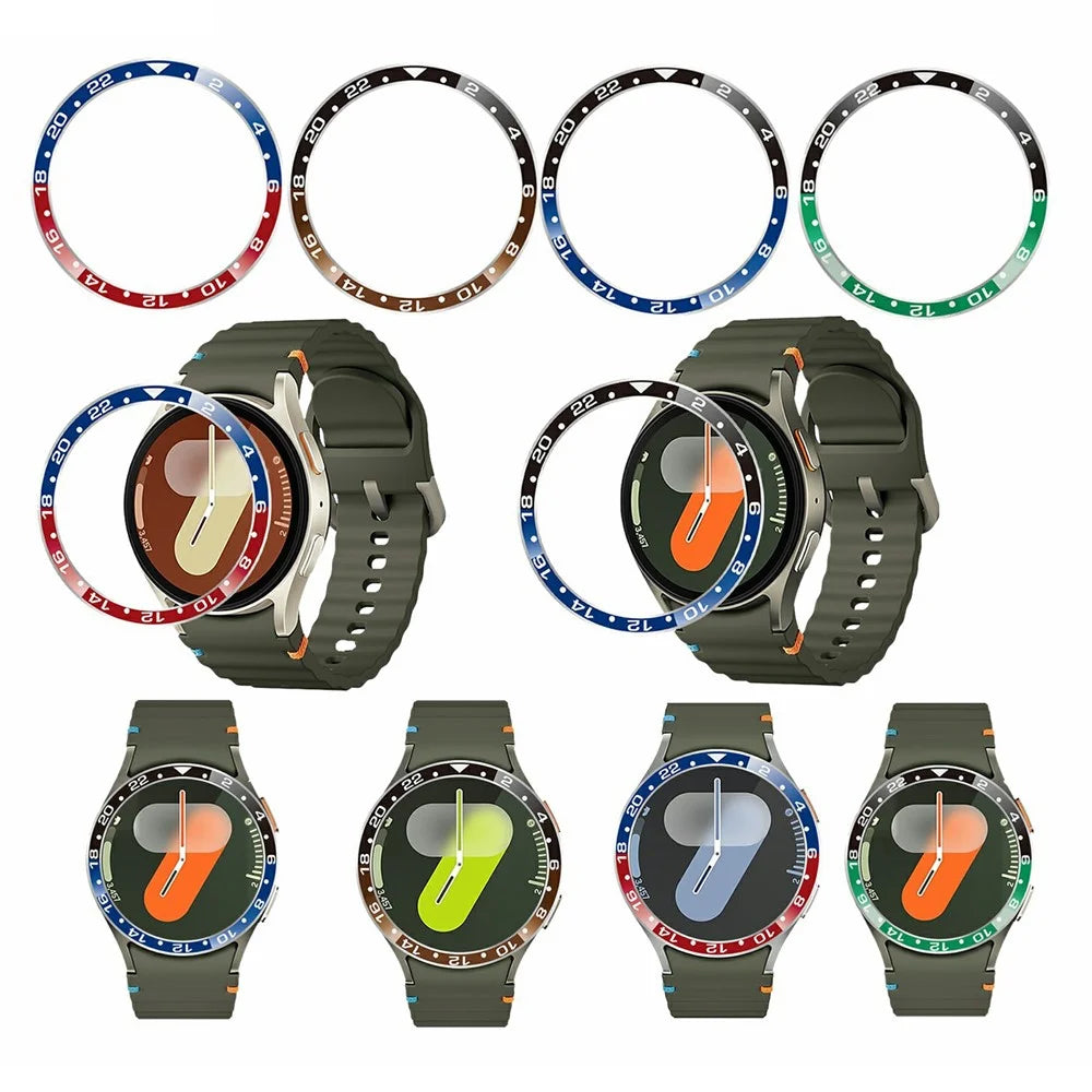 For Samsung Galaxy Watch 7 6 5 4 44mm Bezel Ring Aluminum Alloy Dual Color Protective Cover - Black + Tan - 4