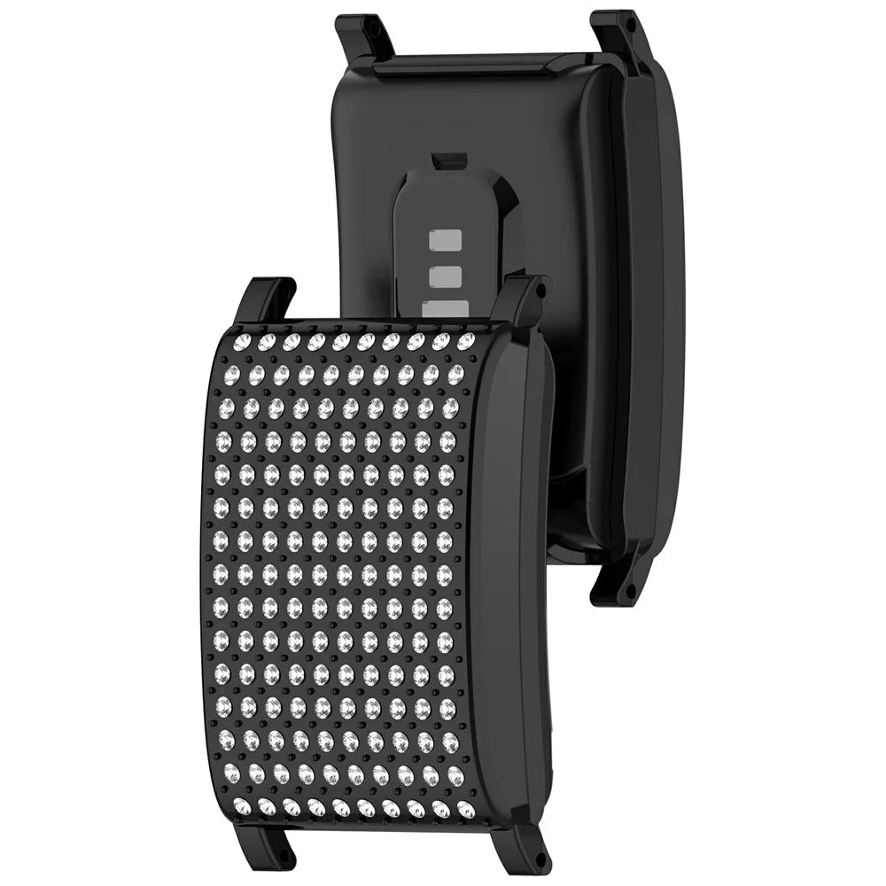 For WHOOP 5.0 LIFE MG / 5.0 Peak / 5.0 One / 4.0 / 3.0 Case Rhinestone Decor ABS + PC Watch Frame Fits 22mm Straps - Electroplated Black - 3