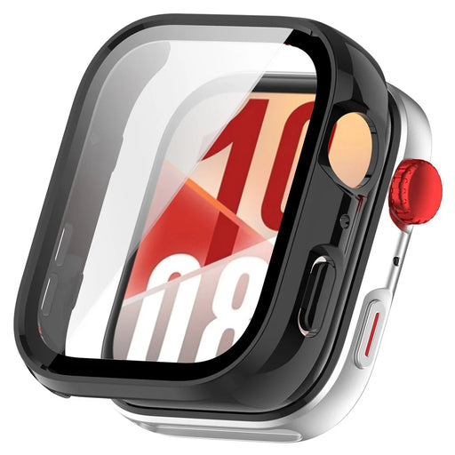 WANLONFENG For Huawei Watch Fit 4 Watch Case  PC Frame Cover with Tempered Glass Screen Protector - Black - 1