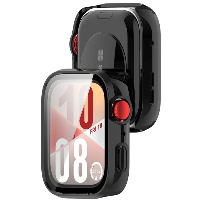 WANLONFENG For Huawei Watch Fit 4 Watch Case  PC Frame Cover with Tempered Glass Screen Protector - Black - 3