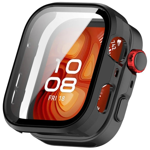 WANLONFENG For Huawei Watch Fit 4 Pro Watch Case  PC Frame Cover with Tempered Glass Screen Protector - Black - 1