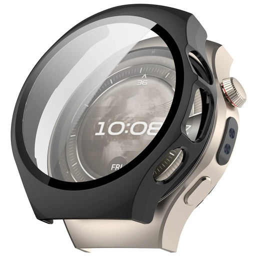 WANLONFENG For Huawei Watch 5 46mm Watch Case  PC Frame Cover with Tempered Glass Screen Protector - Black - 1