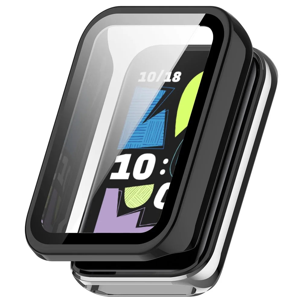 WANLONFENG For Honor Band 10 Watch Case  PC Frame Cover with Tempered Glass Screen Protector - Black - 1