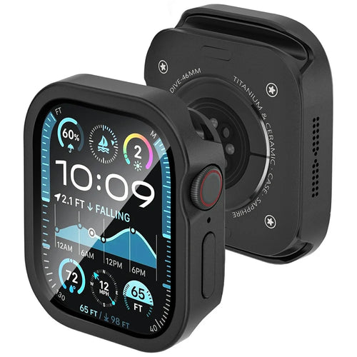 For Apple Watch Series 11 / 10 46mm Metal Case with Glass Film, Smart Watch Protective Cover - Black - 1