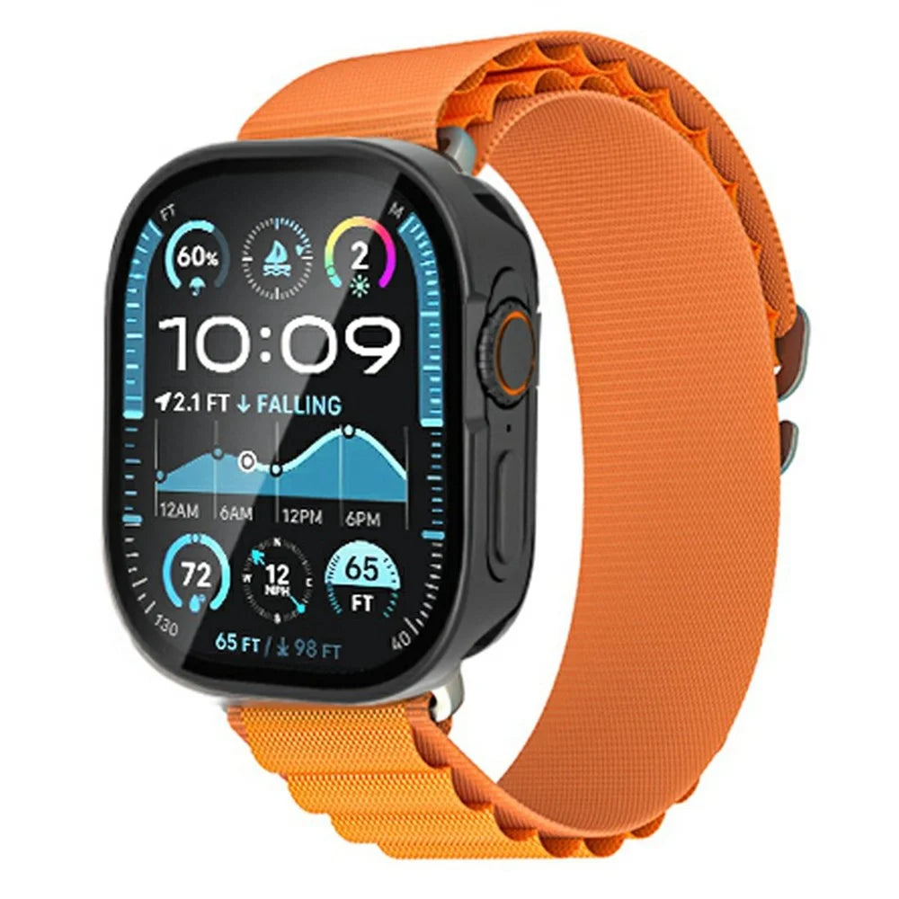 For Apple Watch Ultra 3 / Ultra 2 / Ultra 49mm Metal Case with Glass Film, Smart Watch Protective Cover - Black - 2