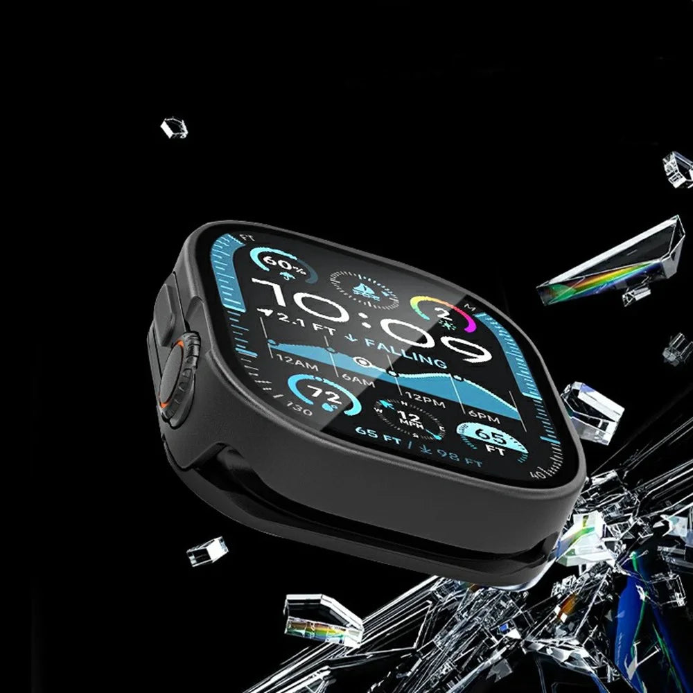 For Apple Watch Ultra 3 / Ultra 2 / Ultra 49mm Metal Case with Glass Film, Smart Watch Protective Cover - Black - 4