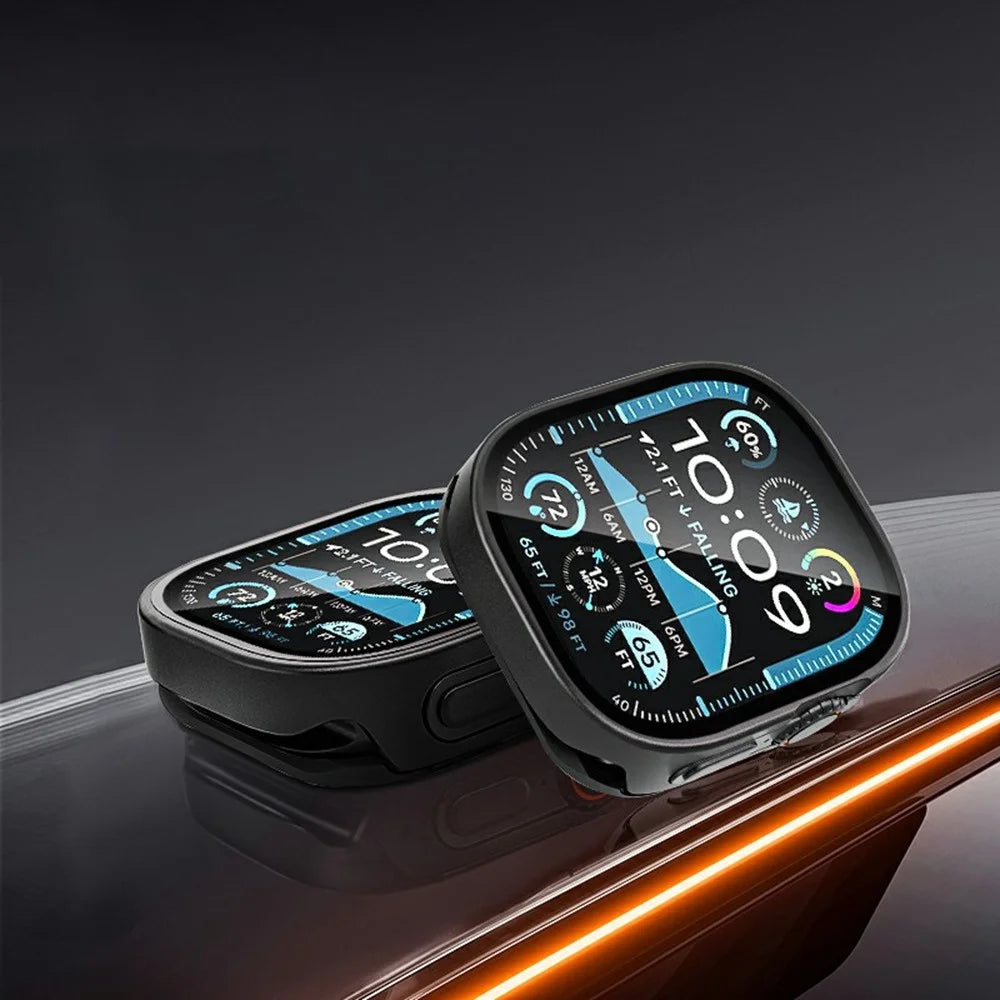 For Apple Watch Ultra 3 / Ultra 2 / Ultra 49mm Metal Case with Glass Film, Smart Watch Protective Cover - Black - 5