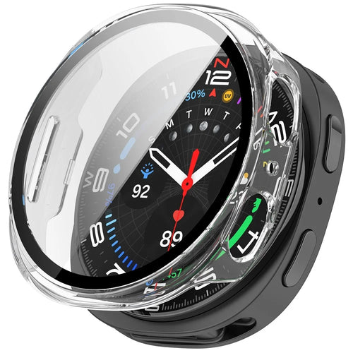 For Samsung Galaxy Watch8 44mm Hard PC Watch Protective Case with Tempered Glass Film - Transparent - 1