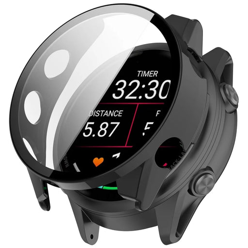 WANLONFENG For Garmin Forerunner 970 Watch Case  PC Frame Cover with Tempered Glass Screen Protector - Black - 1