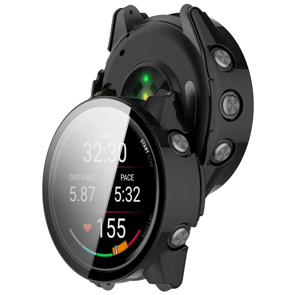 WANLONFENG For Garmin Forerunner 570 47mm Watch Case  PC Frame Cover with Tempered Glass Screen Protector - Black - 6