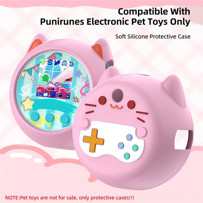 For Punirunes Interactive Digital Pet Toy Silicone Protective Case Soft Cover with Lanyard - Pink - 2