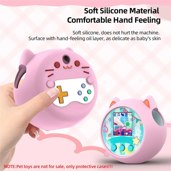 For Punirunes Interactive Digital Pet Toy Silicone Protective Case Soft Cover with Lanyard - Pink - 4