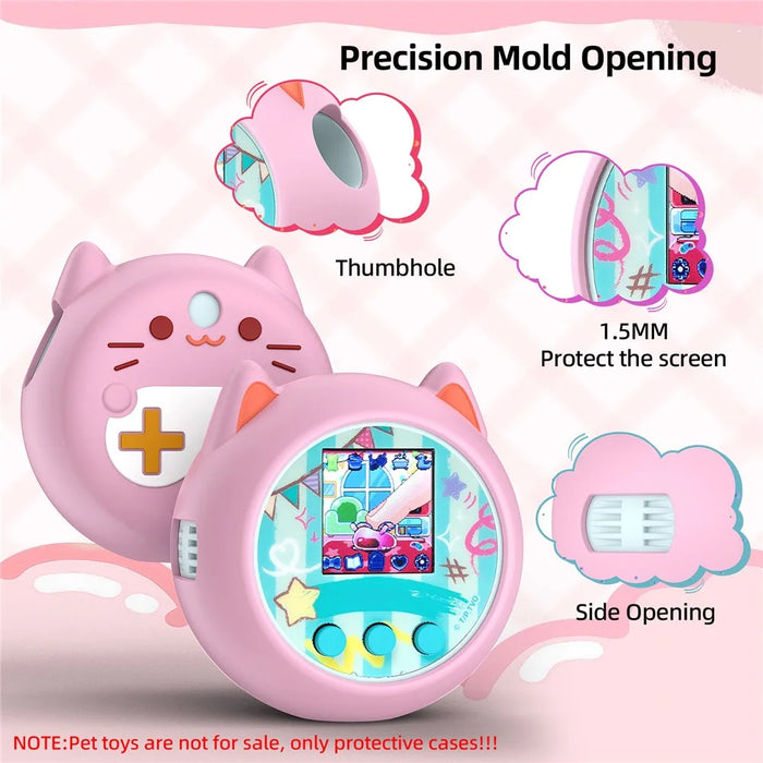 For Punirunes Interactive Digital Pet Toy Silicone Protective Case Soft Cover with Lanyard - Pink - 5