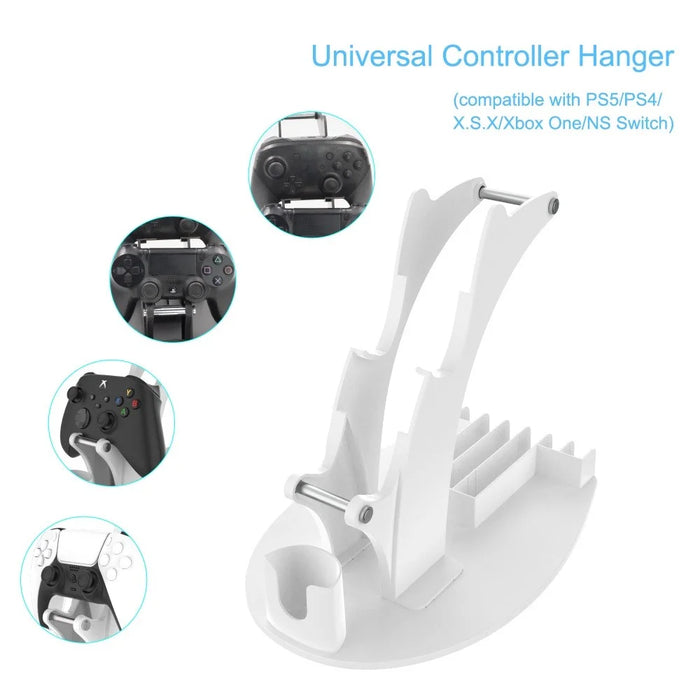 JYS-P5128 Dual Game Controller Holder for Nintendo Switch Pro PS5 PS4 Xbox Series S X One Headphone Stand Game Disc Rack - White - 2