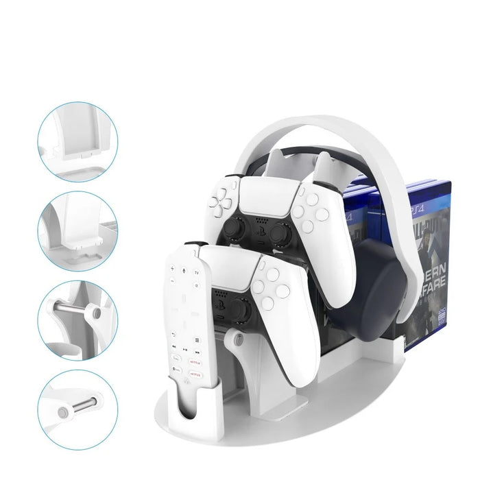 JYS-P5128 Dual Game Controller Holder for Nintendo Switch Pro PS5 PS4 Xbox Series S X One Headphone Stand Game Disc Rack - White - 5