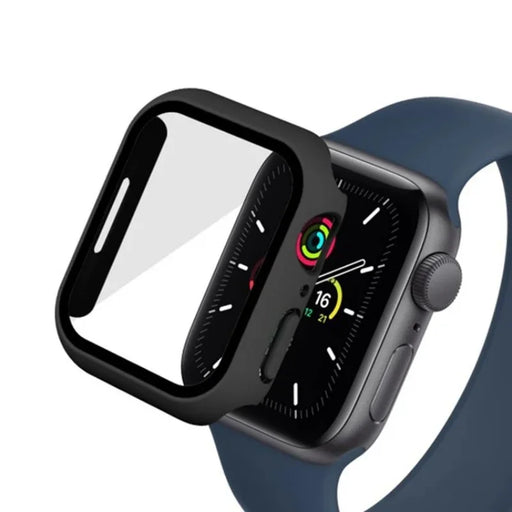WANLONFENG For Apple Watch Series 8 41mm / Apple Watch Series 7 41mm / Apple Watch Series 9 41mm Watch Case  PC Frame Cover with Tempered Glass Screen Protector - Black - 1