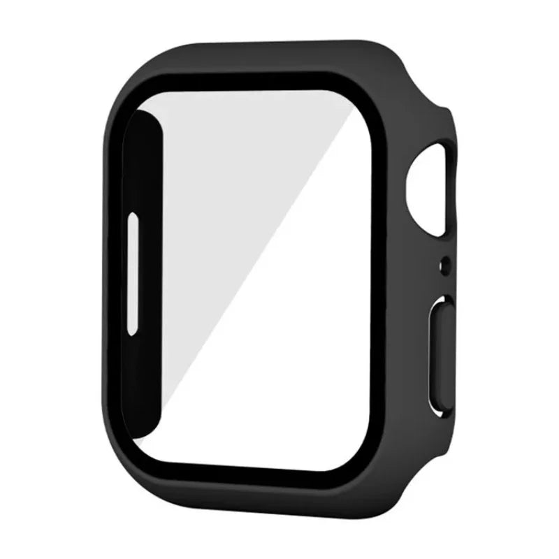WANLONFENG For Apple Watch Series 8 41mm / Apple Watch Series 7 41mm / Apple Watch Series 9 41mm Watch Case  PC Frame Cover with Tempered Glass Screen Protector - Black - 2