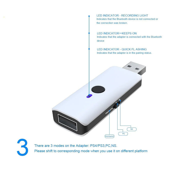 JYS P5119 Bluetooth+Wired Joystick Gamepad Converter for PS5/PS4/PS3/PC Gaming Controller Adapter - 3